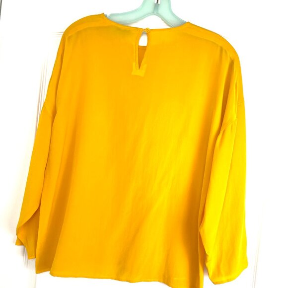 ADAM DOUGLAS Women's Yellow Blouse Top 100% Silk Size Medium 3/4 Sleeve - Picture 3 of 7